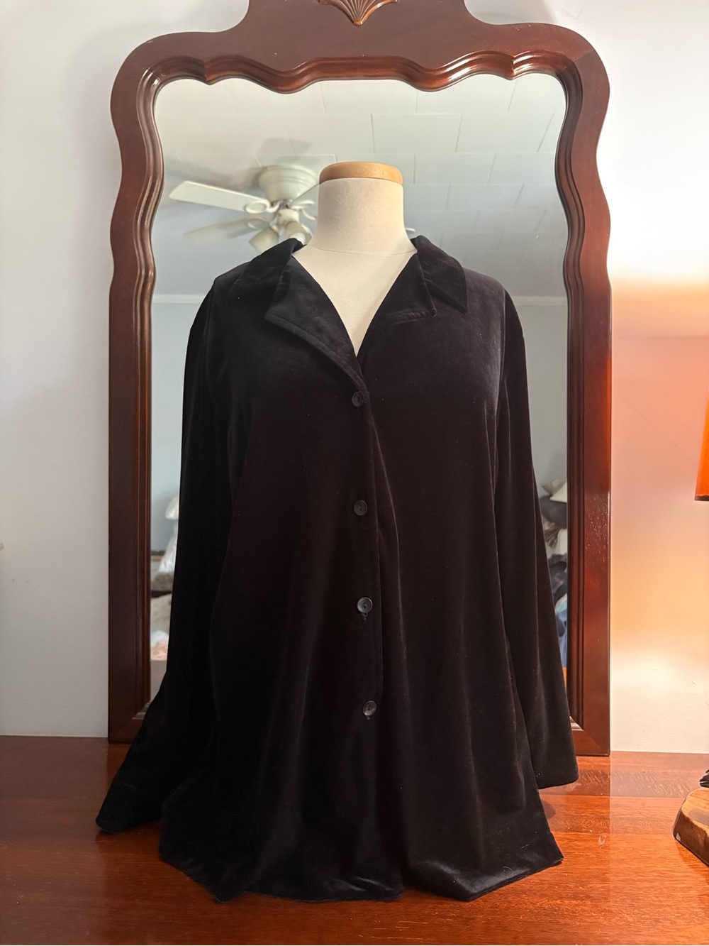 Sag Harbor Women’s Black Velvet Button-Up Top - 1X